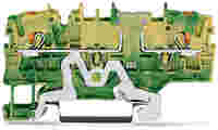 TOPJOB®S ground terminal block with Push-buttons; additional jumper slot; same profile as 2-conductor disconnect terminal block; rail mount; 2-conductor; 5.2 mm wide; green-yellow