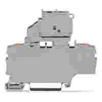 TOPJOB®S fuse terminal block with Push-buttons; with pivoting fuse holder for 5 x 20 mm miniature metric fuse; without blown fuse indication; rail mount; 2-conductor; 5.2 mm wide; gray