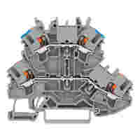 Double-deck terminal block; with push-button; Through/through terminal block; L/N; without marker carrier; suitable for Ex e II applications; Blue conductor entry upper deck; for DIN-rail 35 x 15 and 35 x 7.5; 2.5 mm²; Push-in CAGE CLAMP®; 2,50 mm²; gray