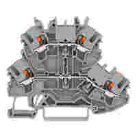Double-deck terminal block; with push-button; Through/through terminal block; N/L; with marker carrier; suitable for Ex e II applications; Blue conductor entry lower deck; for DIN-rail 35 x 15 and 35 x 7.5; 2.5 mm²; Push-in CAGE CLAMP®; 2,50 mm²; gray