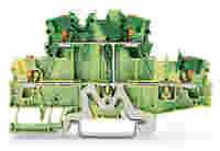 TOPJOB®S double-deck ground terminal block with push-buttons; internally commoned; rail mount; 4-conductor; 5.2 mm wide; green-yellow;