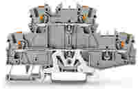 TOPJOB®S double-deck terminal block with push-buttons; ground/through (PE/N); rail mount; 2-conductor; 5.2 mm wide; gray;