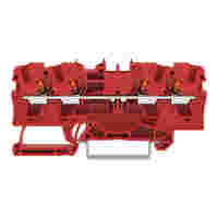 WAGO 4-conductor through terminal block; with push-button; 4 mm²; with test port; suitable for Ex e II applications; side and center marking; for DIN-rail 35 x 15 and 35 x 7.5; Push-in CAGE CLAMP®; 4,00 mm²; red