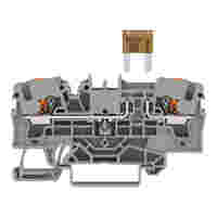 2-conductor fuse terminal block; for automotive blade-style fuses; with test option; with push-button; without blown fuse indication; for DIN-rail 35 x 15 and 35 x 7.5; Push-in CAGE CLAMP®; gray