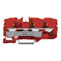 3-conductor through terminal block; with push-button; 10 mm²; with test port; side and center marking; for DIN-rail 35 x 15 and 35 x 7.5; Push-in CAGE CLAMP®; 10,00 mm²; red