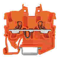 WAGO 2-conductor miniature through terminal block; with push-button; 1 mm²; for DIN-15 rail; side and center marking; with test port; Push-in CAGE CLAMP®; 1,00 mm²; orange