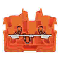 WAGO 2-conductor miniature through terminal block; with push-button; 1 mm²; End terminal block with mounting flange; side and center marking; with test port; Push-in CAGE CLAMP®; 1,00 mm²; orange