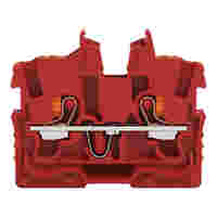WAGO 2-conductor miniature through terminal block; with push-button; 1 mm²; End terminal block with mounting flange; side and center marking; with test port; Push-in CAGE CLAMP®; 1,00 mm²; red