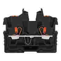 WAGO 2-conductor miniature through terminal block; with push-button; 1 mm²; End terminal block with mounting flange; side and center marking; with test port; Push-in CAGE CLAMP®; 1,00 mm²; black