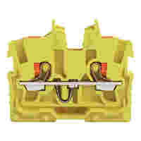 WAGO 2-conductor miniature through terminal block; with push-button; 1 mm²; End terminal block with mounting flange; side and center marking; with test port; Push-in CAGE CLAMP®; 1,00 mm²; yellow