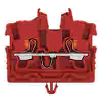 WAGO 2-conductor miniature through terminal block; with push-button; 1 mm²; with snap-in mounting foot; side and center marking; with test port; Push-in CAGE CLAMP®; 1,00 mm²; red