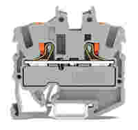 2-conductor miniature through terminal block; with push-button; 2.5 mm²; with test port; side and center marking; for DIN-15 rail; Push-in CAGE CLAMP®; 2,50 mm²; gray
