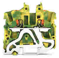 2-conductor miniature ground terminal block; with push-button; 2.5 mm²; side and center marking; for DIN-15 rail; Push-in CAGE CLAMP®; 2,50 mm²; green-yellow