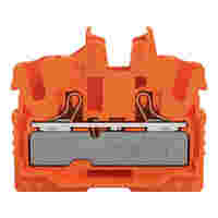 WAGO 2-conductor miniature through terminal block; with push-button; 2.5 mm²; End terminal block with mounting flange; side and center marking; with test port; Push-in CAGE CLAMP®; 2,50 mm²; orange