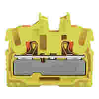 2-conductor miniature through terminal block; with push-button; 2.5 mm²; End terminal block with mounting flange; side and center marking; with test port; Push-in CAGE CLAMP®; 2,50 mm²; yellow