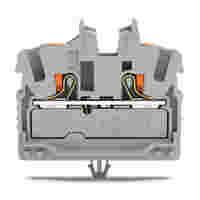 2-conductor miniature through terminal block; with push-button; 2.5 mm²; with snap-in mounting foot; side and center marking; with test port; Push-in CAGE CLAMP®; 2,50 mm²; gray