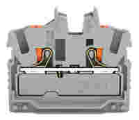 2-conductor miniature through terminal block; with push-button; 2.5 mm²; Center terminal block without snap-in mounting foot, without mounting flange; side and center marking; with test port; Push-in CAGE CLAMP®; 2,50 mm²; gray