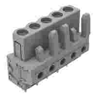 THT female header; straight; Pin spacing 5 mm; 5-pole; 0.6 x 1.0 mm solder pin; gray