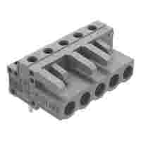 THT female header; angled; Pin spacing 5 mm; 5-pole; 0.6 x 1.0 mm solder pin; gray