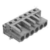 THT female header; angled; Pin spacing 5 mm; 6-pole; 0.6 x 1.0 mm solder pin; gray