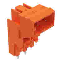 THT male header for double-deck assembly; 1.0 x 1.0 mm solder pin; angled; Pin spacing 5.08 mm; 2-pole; orange