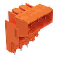 THT male header for double-deck assembly; 1.0 x 1.0 mm solder pin; angled; Pin spacing 5.08 mm; 3-pole; orange