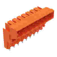 THT male header for double-deck assembly; 1.0 x 1.0 mm solder pin; angled; Pin spacing 5.08 mm; 8-pole; orange