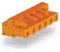 THT female header; angled; Pin spacing 7.62 mm; 4-pole; 0.6 x 1.0 mm solder pin; orange