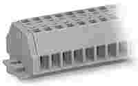 WAGO 2-conductor terminal strip; without push-buttons; with snap-in mounting feet; 2-pole; for plate thickness 0.6 - 1.2 mm; Fixing hole 3.5 mm Ø; 1.5 mm²; CAGE CLAMP®; gray