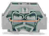 WAGO 2-conductor terminal block; without push-buttons; with fixing flange; 1-pole; for screw or similar mounting types; Fixing hole 3.2 mm Ø; 1.5 mm²; CAGE CLAMP®; light gray