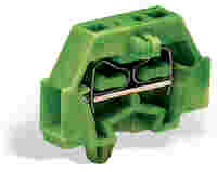 WAGO 2-conductor terminal block; without push-buttons; with snap-in mounting foot; 1-pole; for plate thickness 0.6 - 1.2 mm; Fixing hole 3.5 mm Ø; 1.5 mm²; CAGE CLAMP®; green-yellow