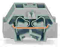 WAGO 4-conductor terminal block; without push-buttons; with fixing flange; 1-pole; for screw or similar mounting types; Fixing hole 3.2 mm Ø; 1.5 mm²; CAGE CLAMP®; light gray