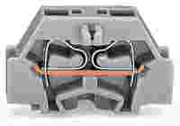 Space-saving, 2-conductor end terminal block; without push-buttons; without protruding snap-in mounting foot; 1-pole; for terminal strips with snap-in mounting feet; 2.5 mm²; CAGE CLAMP®; 2,50 mm²; gray