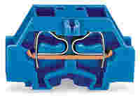 WAGO 4-conductor terminal block; without push-buttons; suitable for Ex i applications; with fixing flange; 1-pole; for screw or similar mounting types; Fixing hole 3.2 mm Ø; 2.5 mm²; CAGE CLAMP®; 2,50 mm²; blue