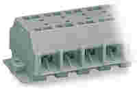 4-conductor terminal strip; without push-buttons; with snap-in mounting feet; 6-pole; for plate thickness 0.6 - 1.2 mm; Fixing hole 3.5 mm Ø; 4 mm²; CAGE CLAMP®; 4,00 mm²; gray