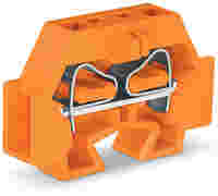 Space-saving, 2-conductor end terminal block; without push-buttons; without protruding snap-in mounting foot; 1-pole; for terminal strips with snap-in mounting feet; 4 mm²; CAGE CLAMP®; 4,00 mm²; orange
