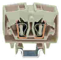 WAGO 4-conductor miniature through terminal block; 2.5 mm²; with test option; suitable for Ex e II applications; center marking; for DIN-15 rail; CAGE CLAMP®; 2,50 mm²; light gray