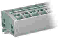 4-conductor terminal strip; without push-buttons; with snap-in mounting feet; 9-pole; for plate thickness 0.6 - 1.2 mm; Fixing hole 3.5 mm Ø; 2.5 mm²; CAGE CLAMP®; gray