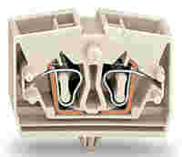 WAGO 4-conductor terminal block; without push-buttons; suitable for Ex e II applications; with snap-in mounting foot; 1-pole; for plate thickness 0.6 - 1.2 mm; Fixing hole 3.5 mm Ø; 2.5 mm²; CAGE CLAMP®; 2,50 mm²; light gray