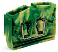 2-conductor end terminal block; without push-buttons; with fixing flange; 1-pole; for screw or similar mounting types; Fixing hole 3.2 mm Ø; 2.5 mm²; CAGE CLAMP®; green-yellow