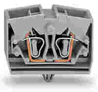 4-conductor terminal block; without push-buttons; with snap-in mounting foot; 1-pole; for plate thickness 0.6 - 1.2 mm; Fixing hole 3.5 mm Ø; 2.5 mm²; CAGE CLAMP®; gray