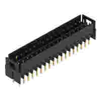 THT male header, 2-row; 0.64 x 0.64 mm solder pin; straight 90°; 100% protected against mismating; Gold-plated contacts; Pin spacing 2.54 mm; 2 x 18-pole; black