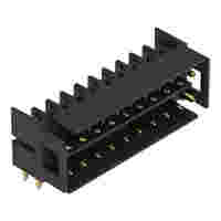THT male header, 2-row; 0.64 x 0.64 mm solder pin; angled 0°; 100% protected against mismating; Gold-plated contacts; Pin spacing 2.54 mm; 2 x 10-pole; black