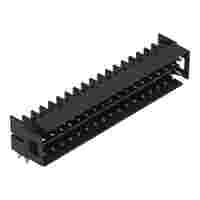 THT male header, 2-row; 0.64 x 0.64 mm solder pin; angled 0°; 100% protected against mismating; Gold-plated contacts; Pin spacing 2.54 mm; 2 x 18-pole; black