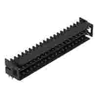 THT male header, 2-row; 0.64 x 0.64 mm solder pin; angled 0°; 100% protected against mismating; Gold-plated contacts; Pin spacing 2.54 mm; 2 x 21-pole; black