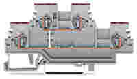 Double-deck terminal block; 4-conductor through terminal block; L; suitable for Ex i applications; internal commoning; conductor entry with violet marking; for DIN-rail 35 x 15 and 35 x 7.5; 1.5 mm²; 1,50 mm²; gray