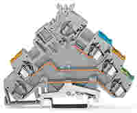 3-conductor actuator supply terminal block; with ground contact; with colored conductor entries; 2.5 mm²; CAGE CLAMP®; 2,50 mm²; gray