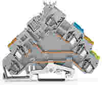 3-conductor actuator supply terminal block; with ground contact; with colored conductor entries; 2.5 mm²; CAGE CLAMP®; 2,50 mm²; gray