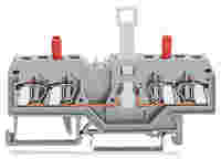 2-conductor disconnect/test terminal block; without pivoting knife disconnect; with touch-proof test sockets; Test socket, red; for DIN-rail 35 x 15 and 35 x 7.5; 2.5 mm²; CAGE CLAMP®; 2,50 mm²; gray