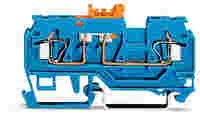 WAGO 2-conductor disconnect/test terminal block; with pivoting knife disconnect; with test port; orange disconnect link; suitable for Ex i applications; for DIN-rail 35 x 15 and 35 x 7.5; 2.5 mm²; CAGE CLAMP®; 2,50 mm²; blue